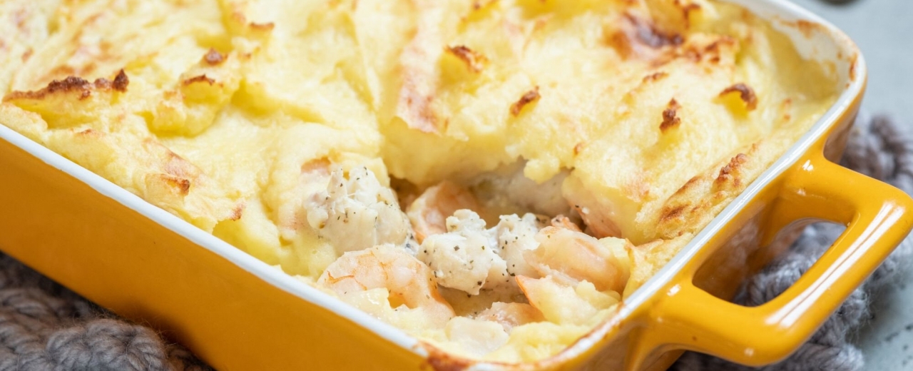 Pastel de bacalao y gambas